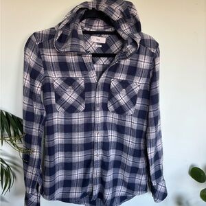 TNA Navy & White Checkered Hooded Shirt